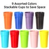Youngever 9 Pack Plastic Tumblers, Unbreakable Drinking Glasses, Plastic Cups in 9 Assorted Colors, Reusable | Stackable | NO BPA | Top-rack Dishwasher Safe (32 Ounce)