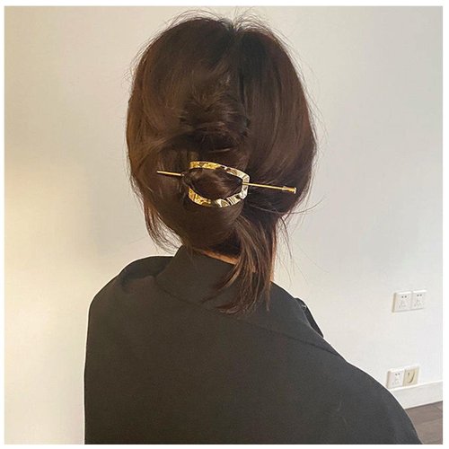 Iaceble Geometry Hair Stick Barrette Minimalist Oval Hair Cuff Hairpin Boho Oval Circle Hair Bun Pin Gold Ponytail Holder Hairpin Clips Decorative Hair Accessories for Women and Girl Headdress (Gold)