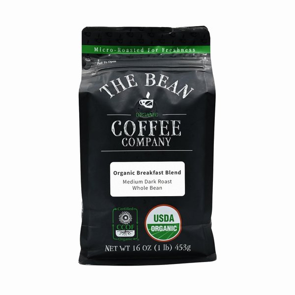 The Bean Organic Coffee Company Breakfast Blend, Medium Dark Roast, Whole Bean Coffee, 16-Ounce Bag