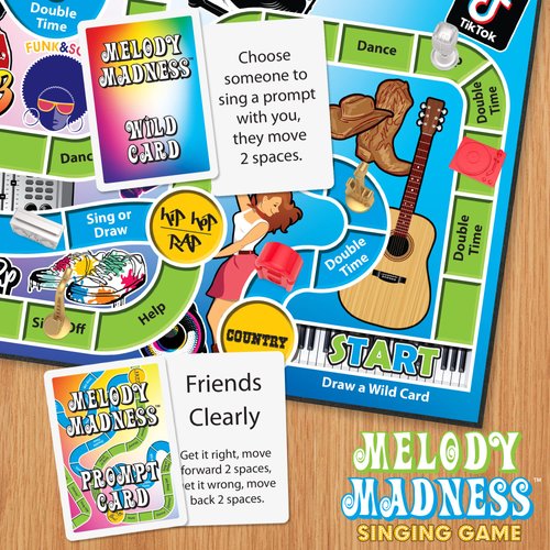 Melody Madness Singing Game-Sing, Shout, Hum, Dance. Bad Singing Voice OK. Poor Memory OK. Anyone CAN Play. Music, Trivia, Minute to Win It, Teen, Family, Party Board Game for Kids, Adults. Ages 8-99