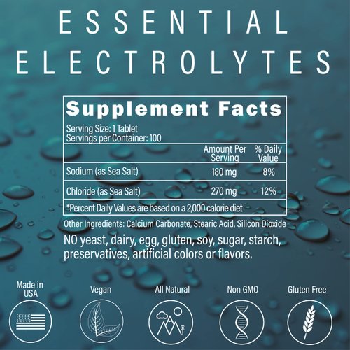 Peter's Choice Sea Salt Sodium Chloride 450mg, 100 Tablets, Electrolyte Support & Balance, Athletic Post Workout Rehydration & Recovery. Hot Weather Aid. Prevent Dehydration & Cramps. Made in USA
