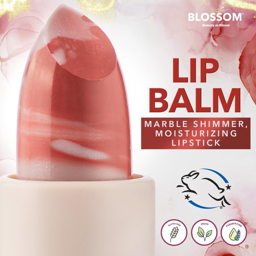 Blossom Marble Shimmer Lip Balm Moisturizing Lipstick with Shea Butter, Jojoba, Olive Oil, 0.12oz/3.5g, Au Natural