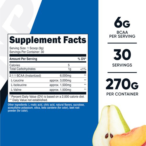 Nutricost BCAA Powder 2:1:1 (Peach Pear, 30 Servings) - Branched Chain Amino Acids