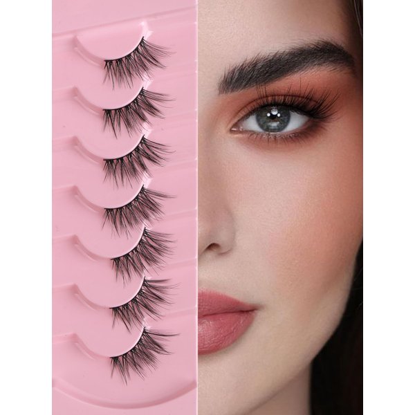 Lashes Half Eyelashes 14mm False Eyelashes Natural Cat Eye Lashes Wispy Eyelashes with Thin Band 3D Volume False Lashes C Curl Natural Eyelashes Soft Strip Lashes Pack 7 Pair EVENTILL