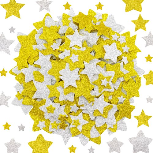 Glitter Foam Stickers Silver Gold Stars Shaped Stickers Christmas Self Adhesive Sticker for Art Craft Supplies Scrapbook Card Decoration 300Pcs