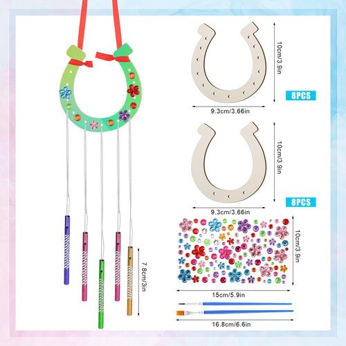 LUTER 16 Pack DIY Wind Chimes for Kids, Horseshoe Wooden Wind Chime Craft Make A Wind Chime Kit Kids Spring Craft Kits for Boys Girls Activity Birthday Supplies