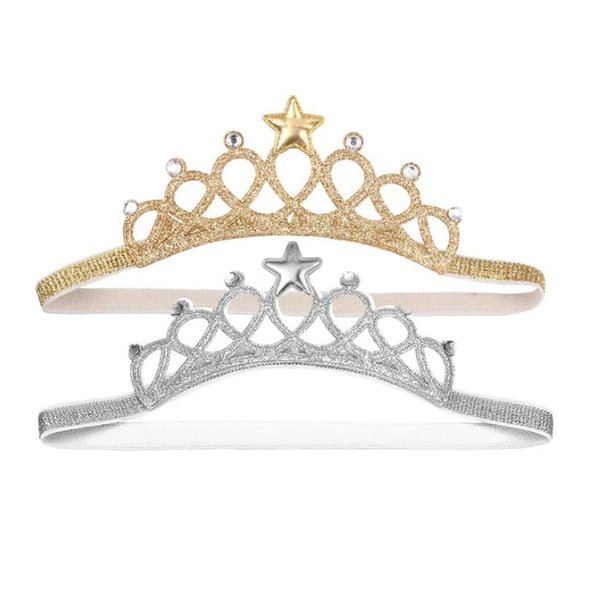 HLLMX 2 PCS Baby Girls Super Elastic Tiara Birthday Crown Headband Birthday Rhinestone Crown Headbands for Princess Girl Birthday Tiara Crown Headband Set Prom King Crown Hair Accessories