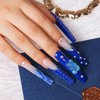 LOVFUL Press on Nails Little Blue Bear | Handmade with Full Covered Crystals | Reusable Fake Nails | 2.16in Long Square | H132-M