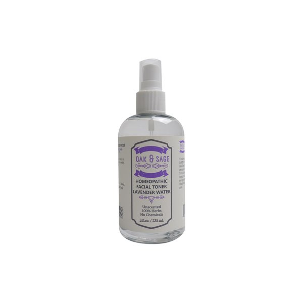 Oak & SAGE Homeopathic Facial Toner Lavender Water - Unscented - 8oz - 100% Herbs, No Alcohol, No Chemicals - for All Skin Types