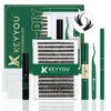 DIY Lash Extension Kit KEYYOU 300Pcs Individual Eyelash Extension Kit 50D 0.07C Curl 9-18MIX Lash Clusters Kit with Lash Glue Remover Applicator Easy to Use for Beginners(Kit-50D-0.07C,9-18MIX)