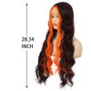 Amnenl Skunk Stripe Wig Long Brown Wavy Wig with Orange Highlight Synthetic Wigs for Women Daily Cosplay Party Halloween Use (28 Inch)