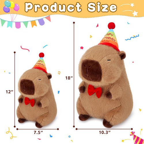 Achwishap Capybara Plush,Cute Plushies Capybara Stuffed Animal,Capybara Plush Toys,Kawaii Plush Stuffed Toy with Birthday Hat Plushie Gift for Kids Adults Birthday(Capybara with Birthday Hat,12”)