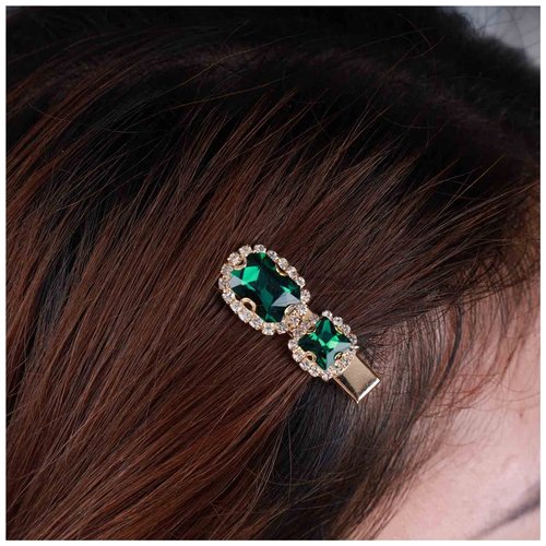 Erimberate Bohemian Emerald Hair Clip Green Crystal Hair Pins Clips Green Cz Paved Hair Barrette Square Emerald Crystal Headdress Hair Accessories Jewelry for Women and Girls Gifts