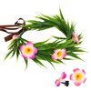 KorViSHOW Hawaiian Flower Crown Headband - 3 Pcs Hawaiian Plumeria Flower Hair Clips Pink Tropical Floral Headpiece Luau Accessories for Women Girls Beach Pool Party Decorations Favors Supplies