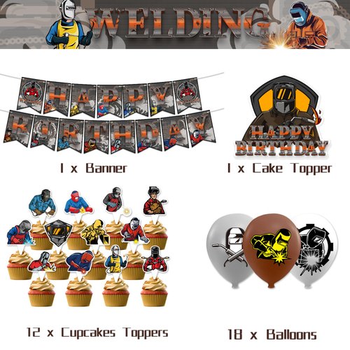 Electric Welding Party Decorations Electric Welding Birthday Party Supplies Includes Electric Welding Birthday Banner Cake Topper Cupcake Toppers Balloons for Electric Welder Birthday Party