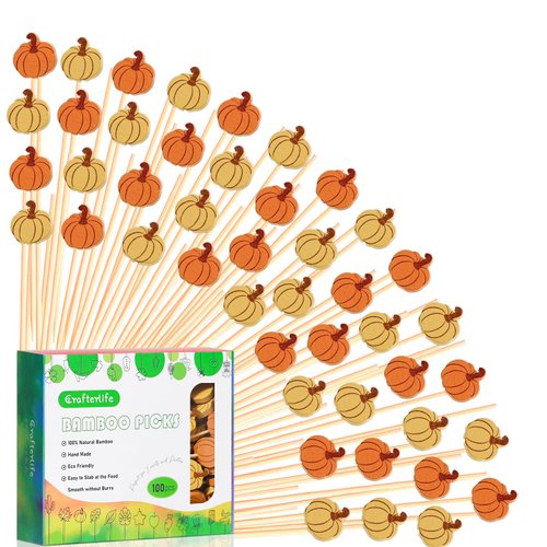 Fall Pumpkin Cocktail Picks Pumpkins Autumn Theme Toothpicks Fruit Drinks Dessert Sticks Food Sandwich Appetizer Charcuterie Skewers, for Thanksgiving Day Decorations Fall Themed Party Supplies