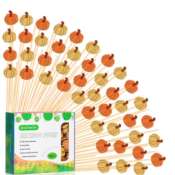Fall Pumpkin Cocktail Picks Pumpkins Autumn Theme Toothpicks Fruit Drinks Dessert Sticks Food Sandwich Appetizer Charcuterie Skewers, for Thanksgiving Day Decorations Fall Themed Party Supplies