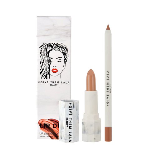 GIVE THEM LALA Lip Liner and Lipstick Set - BASIC AF Lip Kit For Long Lasting, Moisturizing Wear- All Day Lipstick and Liner with Silky Smooth Finish - Cruelty-Free Lip Makeup