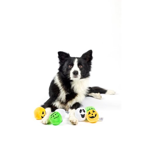 Midlee Silly Face Halloween Balls Plush Dog Toy