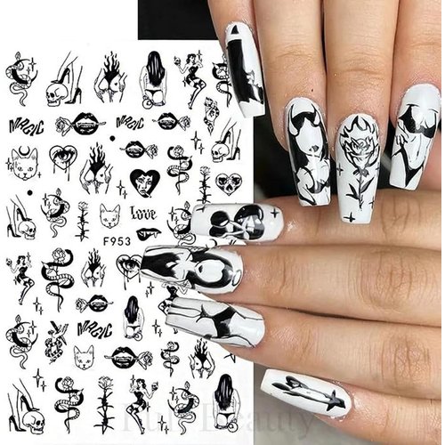 6 Sheets Halloween Nail Art Stickers Scary Face 3D Self-Adhesive Nail Dark Butterfly Bloodthirst Rose Skeleton Zombie Hearts Design Nail Supplies DIY Nail Decorations for Women Girls Manicure