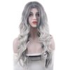 Beautyself Silver Grey Costume Wigs for Women Halloween Curly Long Wavy Fashion Cosplay Ombre Black Mix Gray Hair Wigs with Wig Cap