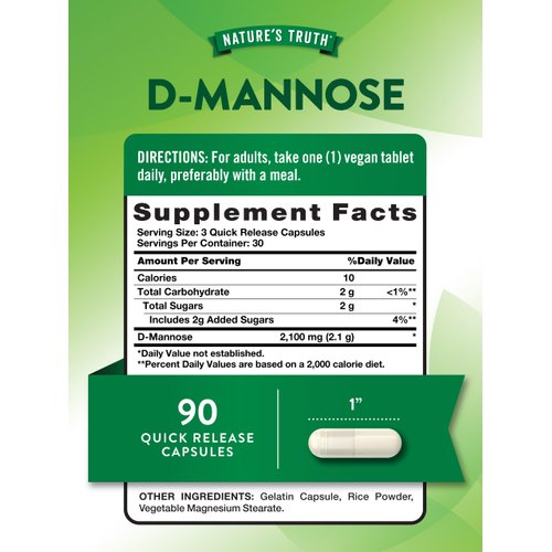 Nature's Truth D-Mannose Capsules | 2100mg | 90 Pills | Non-GMO & Gluten Free Supplement
