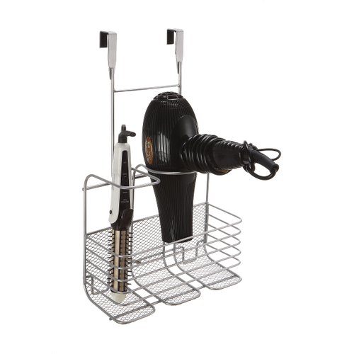 SunnyPoint Metal Wire Over Door Hair Care & Styling Tool Organizer - Bathroom Storage Basket for Hair Dryer, Flat Iron, Curling Wand, Hair Straightener, Brushes - Holds Hot Tools