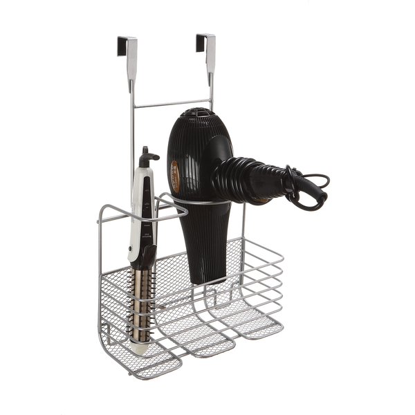 SunnyPoint Metal Wire Over Door Hair Care & Styling Tool Organizer - Bathroom Storage Basket for Hair Dryer, Flat Iron, Curling Wand, Hair Straightener, Brushes - Holds Hot Tools