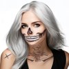 Skull Tattoo Halloween Temporary Face Tattoos for Men and Women, Adult, Skeleton Mouth Tattoo Spider Web Face Sticker 4 Sheets, Horror Zombie Makeup Kit, Scary Halloween Face Decals