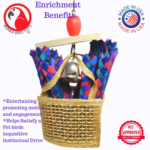 Bonka Bird Toys 1653 Chewy Bag 8" High by 4" Wide Medium Parrot Shredder Forage Cage Toy, Conure, Pionus, Lories, and Similar