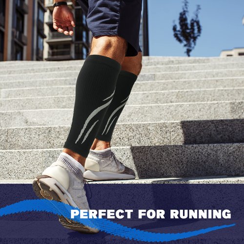 Keskale 2 Pairs Calf Compression Sleeves for Men & Women (20-30 mmHg), Leg compression Sleeve Footless Compression Socks for Running, Varicose Veins & Shin Splint Relief, Black/Gray, S/M