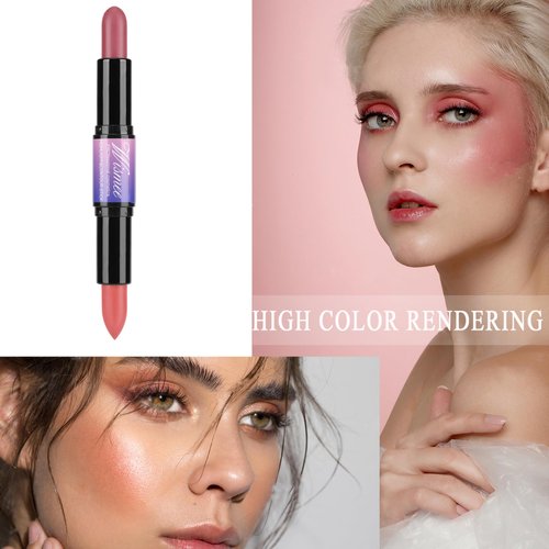 Wismee Dual-Ended Cream Blush Stick,Cream Blush Makeup Stick,Buildable Blush Stick for Cheeks Long Wearing,Easy Application,Lightweight Multi Stick,Plum & Peach