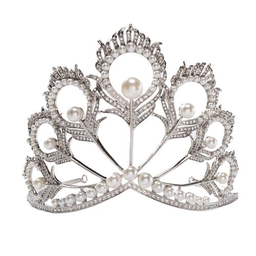 S SNUOY Prom Princess Crown Pearl Tiara Rhinestone Tiara Pageant Queen Crown Wedding Hair Jewelry