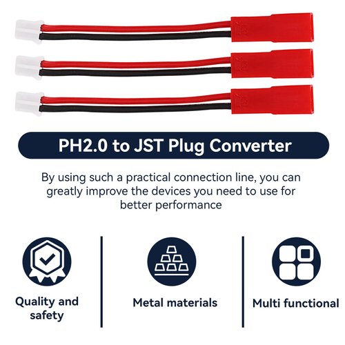 3pcs JST to PH2.0 Adapter Cable JST Adapter PH2.0 Connector JST Connector Female JST-PH Cable PH2.0 to JST Adapter SCX24 Battery Cable for Axial SCX24 1/24 RC Tracked Vehicle