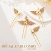 Asooll Pearl Bride Wedding Hair Pins Bridal Leaf Head Piece Rhinestone Hair Accessories for Women (Pack of 3) (Gold)