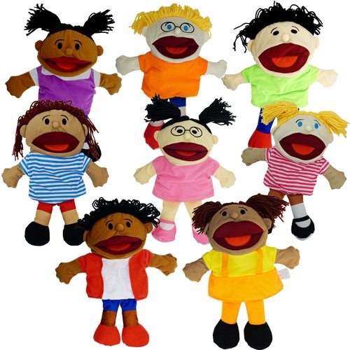 8 Hand Puppets for Kids, Multicultural Puppets with Movable Mouth (8 Pack) Bulk Soft Plush Puppets, School Home Puppet Theater Shows Toys, Teachers Classroom Supplies, for Kids Ages 4-8