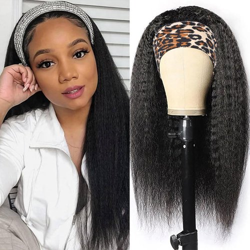 Guree Hair 26 Inch Kinky Straight Headband Wigs for Black Women Long Yaki Straight Wig with Hair Band Wear And Go Glueless Wig None Lace Front Synthetic Wig For Daily Party Use