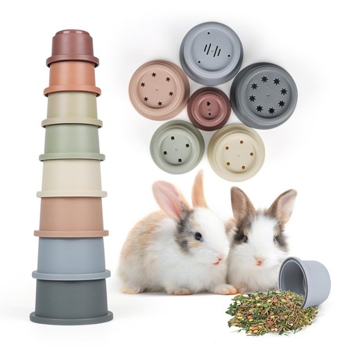 SKYWHALE Stacking Cups for Rabbits, 8PCS Stackable Bunny Toys, Plastic Pet Nesting Snack Cup, Chinchilla, Guinea Pig and Parrot Enrichment Toys for Hiding Food and Playing