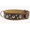 Genuine 1.6" Wide Thick Leather Studs Dog Collar Brown. Fits 19"-24" Neck, Rottweiler, Pit Bull.