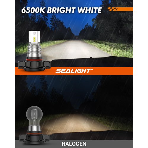 SEALIGHT Upgrade 5202 5201 LED Fog Light Bulbs, 1:1 Size Halogen Replacement Bulb, Plug and PLAY, 400% Super Brightness 6500k White PS19W PS24W Fog Lights Bulb for Car, Pack of 2