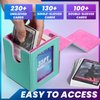 UAONO Card Deck Box with MTG Commander Display, Patented Design Card Deck Case Holds 100+ Double-Sleeved Cards, PU Leather Cards Storage Box For TCG with 2 Dividers, 1 Toploader (Turquoise&Pink)