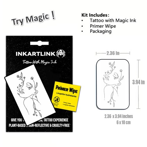 INKARTLINK Semi Permanent Tattoos, Tattoos for Women, Holiday Tattoos, Party Favors, Lasts 7-15 Days, Waterproof and Non-reflective, Unique Design(Woman Flower)