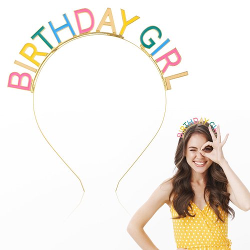 WY LIGHTING LEVEL Birthday Crown Girl Rainbow Birthday Headband Party Metal Enamel Headpiece Happy Birthday Tiara Hair Band Decorations for Women Teen Girls Adult Decor