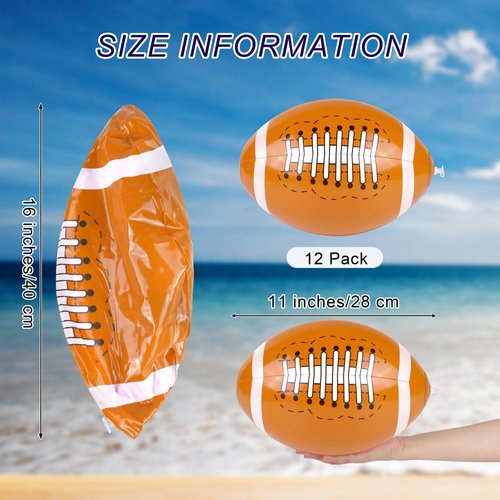 durony 12 Pieces Football Beach Ball 11 Inch Inflatable Football Bouncing Sports Ball Bouncy Toy Favors for Football Birthday Party Summer Beach Pool Games Decorations