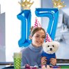 17 Number Balloon Blue 40 inch Big Foil Crown Helium 17th Balloons for 17 Year Old Boy Girl Birthday Party Decorations Wedding Anniversary Events Supplies