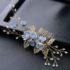 NUOBESTY 4 Pcs Wedding Hair Comb Rhinestones Crystal Floral Bridal Hair Clips Hair Pin Hair Jewelry for Wedding Dress Accessories (Blue)