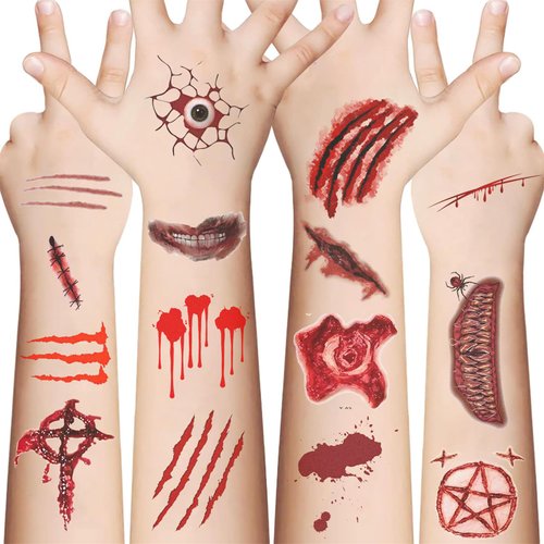 10 Sheets Halloween Body Face Scar Realistic Temporary Tattoos Sticker Paper for Fool's Day Fun Terrifying Wounds Temporary Tattoos