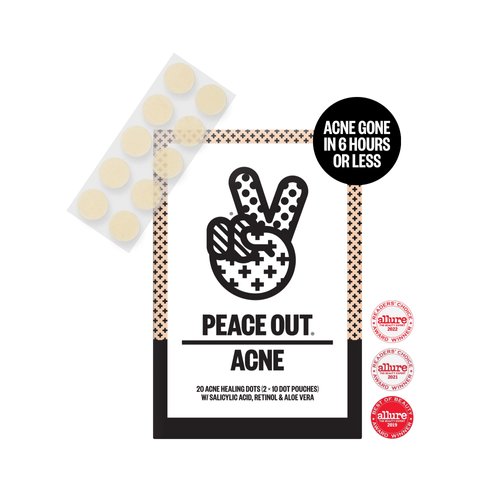 Peace Out Skincare Acne Dots, Hydrocolloid Pimple Patches Help Clear Blemishes Overnight, Award Winning Fast Acting Anti-Acne Solution (10 dots)