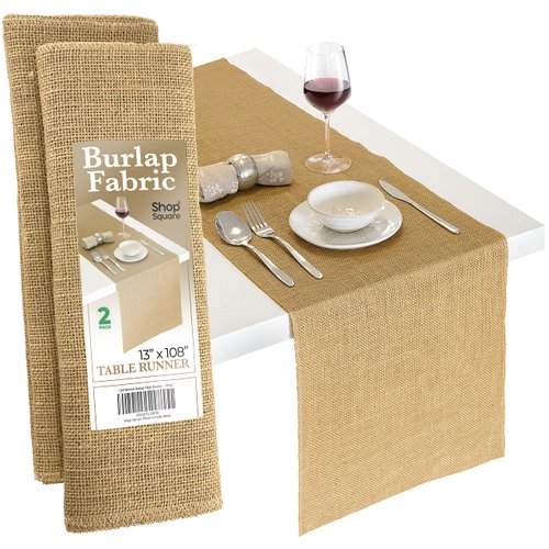 Burlap Table Runners, 13 x 108 Inch - 2 Pack Outdoor Table Runners, Rustic Burlap Table Runner, Fall Table Runner, Jute Table Runner, Farmhouse Decor, Natural Color Edge