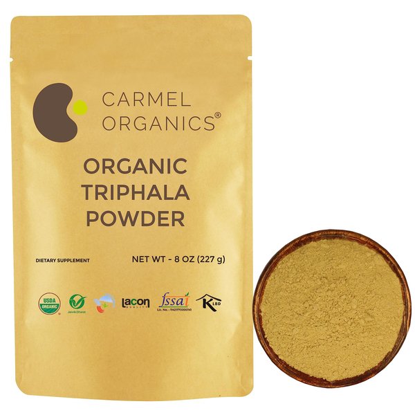 CARMEL ORGANICS Triphala Fruits Powder 8 oz for Digestive Support | USDA Certified Organic | No Added Preservatives | Blend of Harad, Baheda & Amla in Equal Ratio